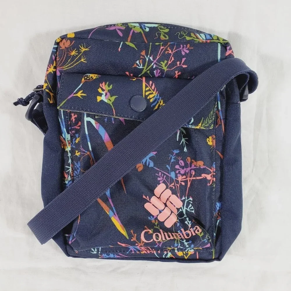 Columbia Zigzag Side Crossbody Bag Blue Floral Small Lightweight Travel Everyday - Picture 1 of 3